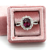 14K White Gold 1.05CT Checkerboard Rhodolite Garnet and .22 Carat Total Weight Diamond Ring