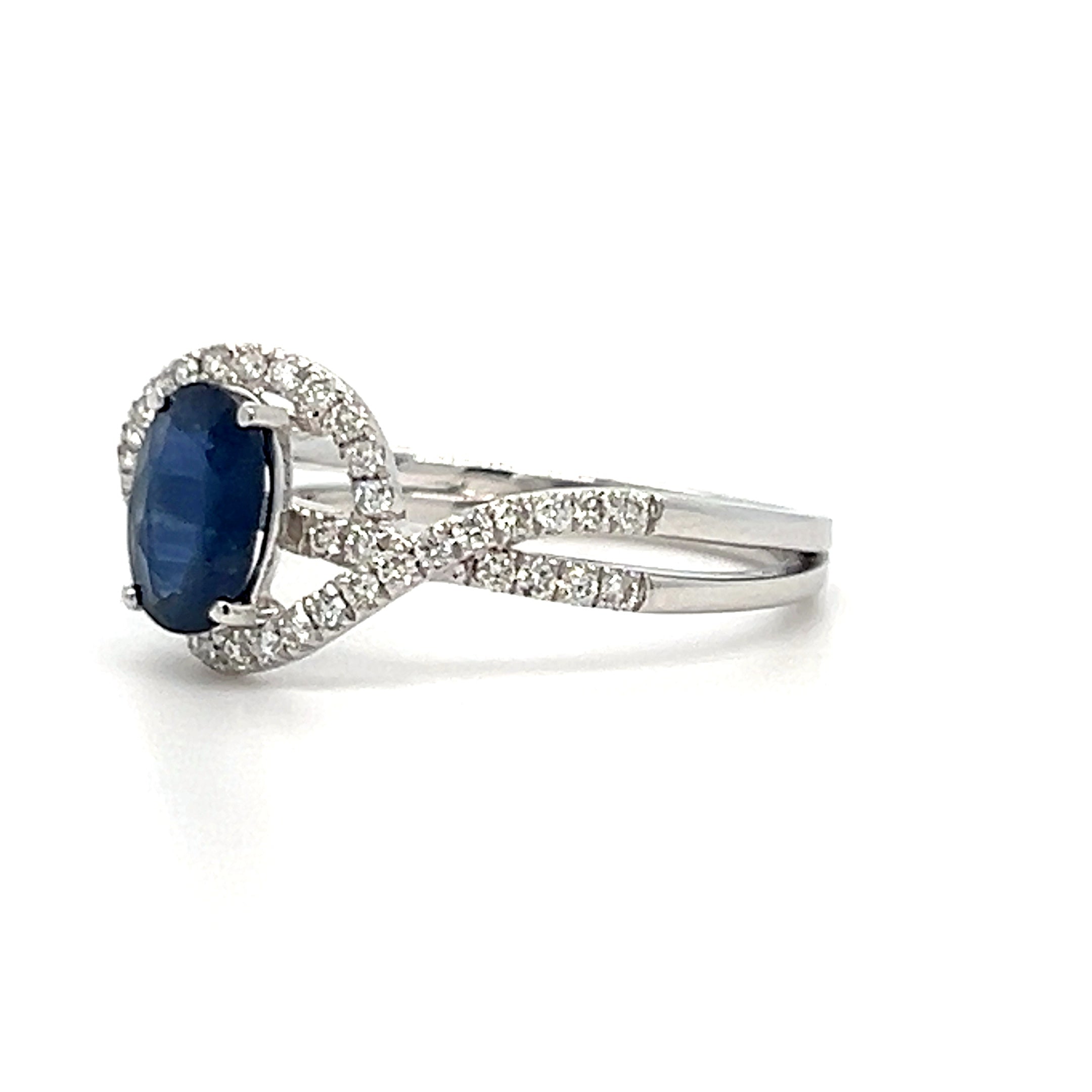 14K White Gold 1CT Sapphire .25 Carat Total Weight Diamond Ring