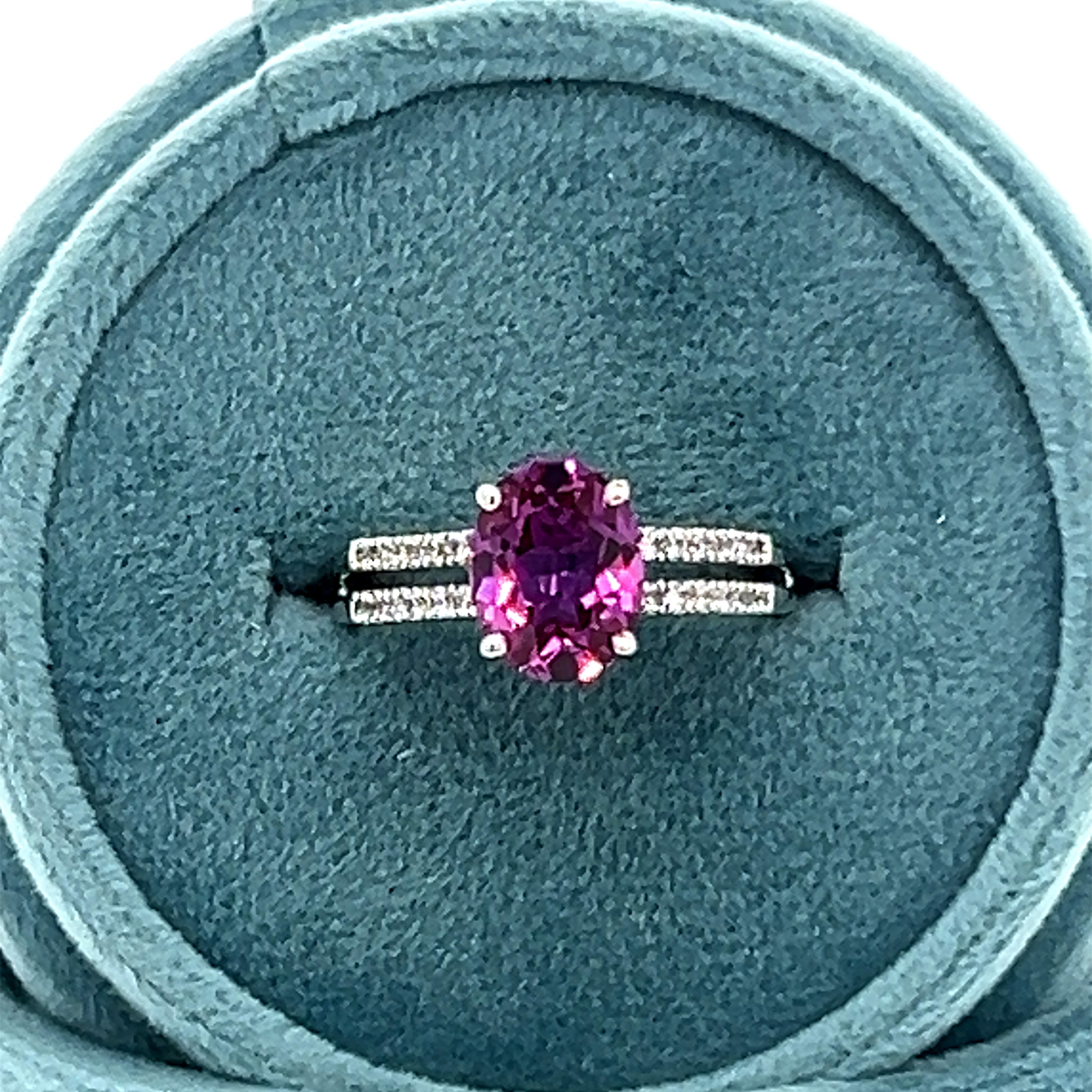10K White Gold Created White Sapphire and Pink Topaz Ring