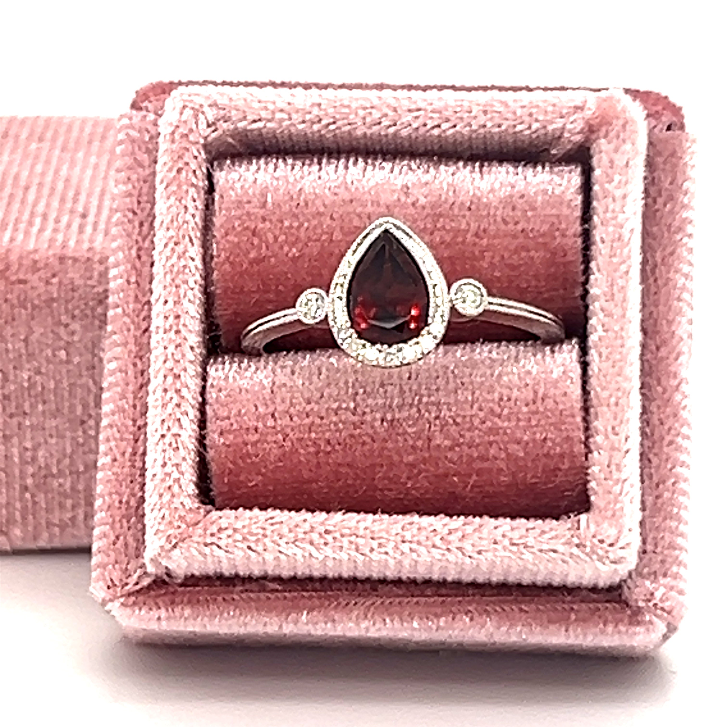 10K White Gold Pear-Shaped Garnet and Diamond Ring