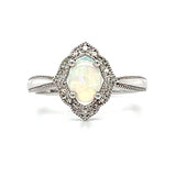 14K White Gold Opal and 0.10 Carat Total Weight Diamond Ring