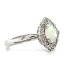 14K White Gold Opal and 0.10 Carat Total Weight Diamond Ring