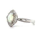 14K White Gold Opal and 0.10 Carat Total Weight Diamond Ring