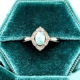 14K White Gold Opal and 0.10 Carat Total Weight Diamond Ring