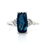 14K White Gold Antique Cushion Cut London Blue Topaz .06 Carat Total Weight Diamond Ring