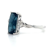 14K White Gold Antique Cushion Cut London Blue Topaz .06 Carat Total Weight Diamond Ring