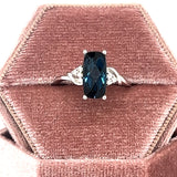 14K White Gold Antique Cushion Cut London Blue Topaz .06 Carat Total Weight Diamond Ring