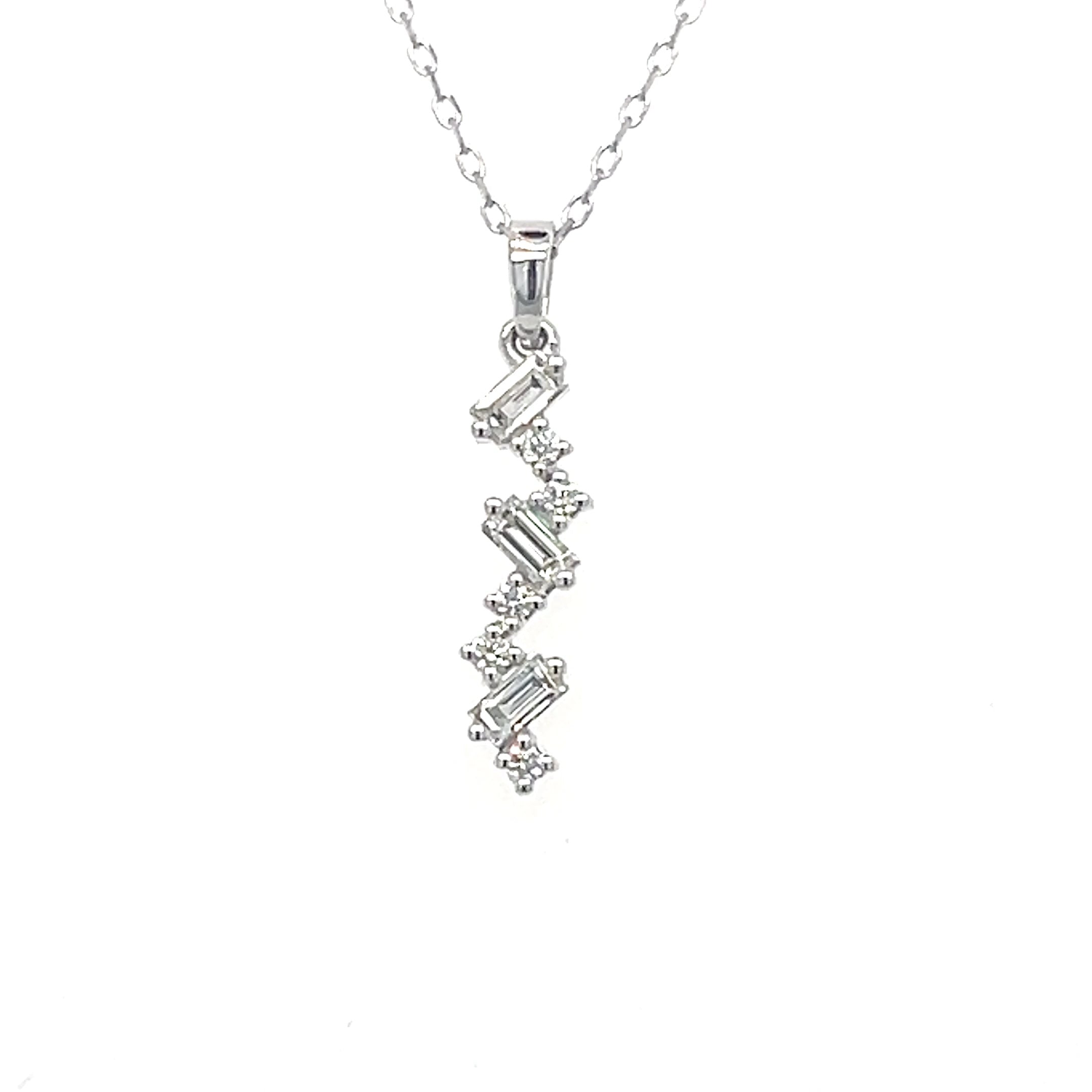 14K White Gold .22 Carat Total Weight Diamond Vertical Scatter Pendan