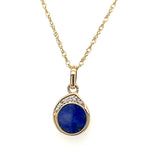 Sterling Silver Gold Plated Lapis and .06 Carat Total Weight Diamond Pendant Necklace on 18" Chain