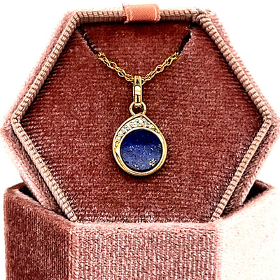 Sterling Silver Gold Plated Lapis and .06 Carat Total Weight Diamond Pendant Necklace on 18" Chain