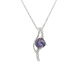 14K White Gold  6x6 .80CT Cushion Cut Created Alexandrite & .033 Carat Total Weight Diamond Pendant