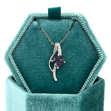 14K White Gold  6x6 .80CT Cushion Cut Created Alexandrite & .033 Carat Total Weight Diamond Pendant