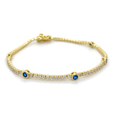 Sterling Silver Gold Plated Bezel Set White and Sapphire Cubic Zirconia Bracelet