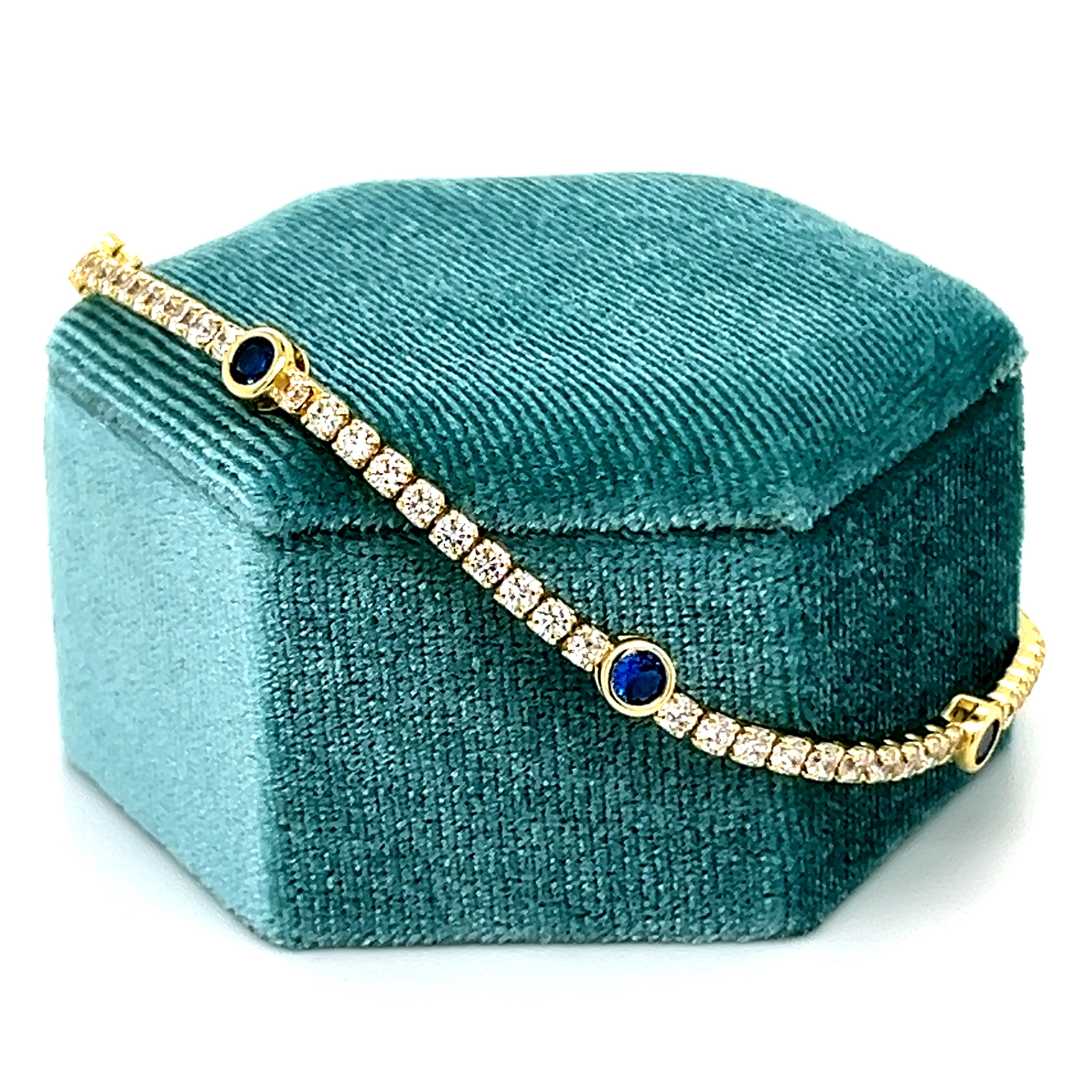 Sterling Silver Gold Plated Bezel Set White and Sapphire Cubic Zirconia Bracelet