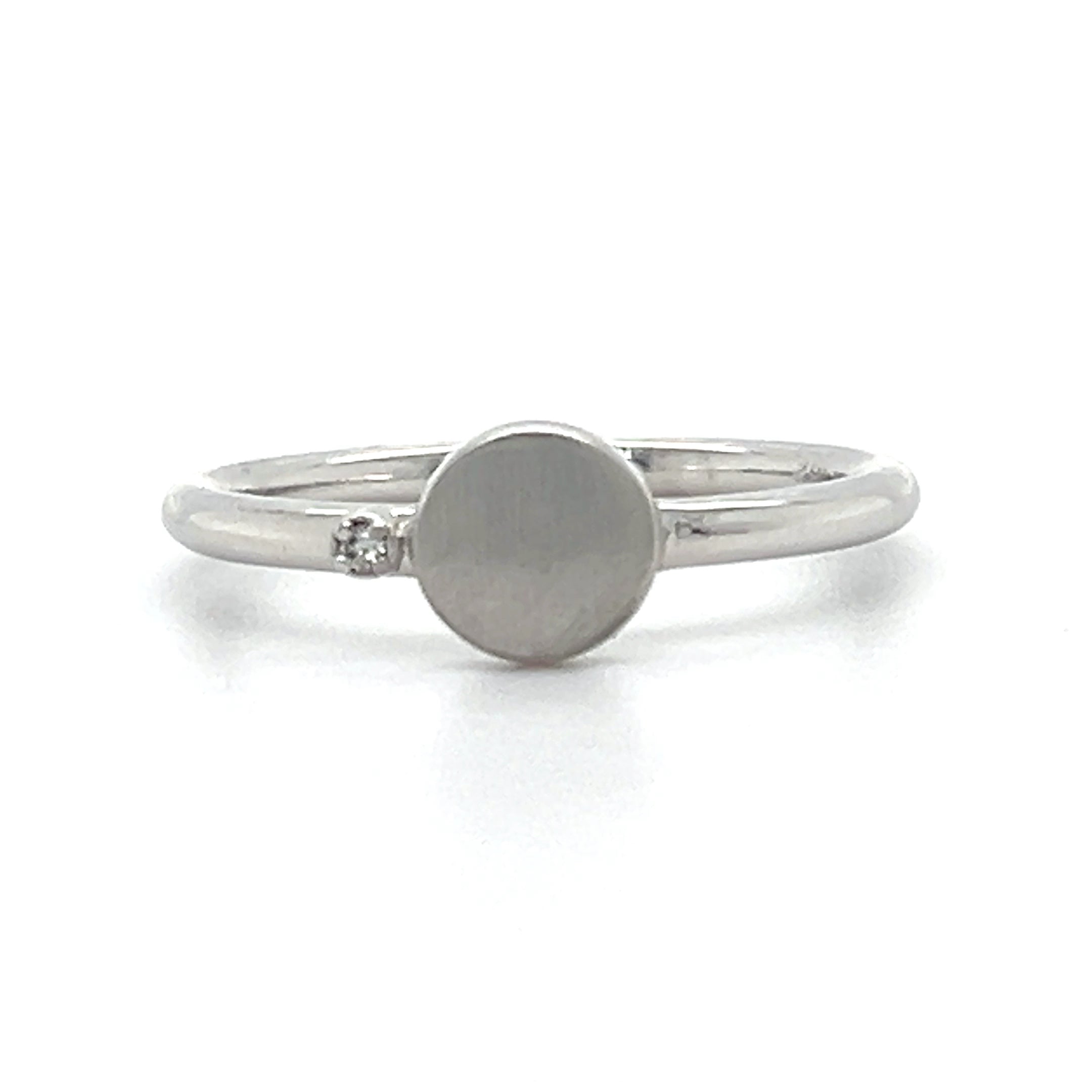 10K White Gold ,01 CT Diamond Round Signet Ring