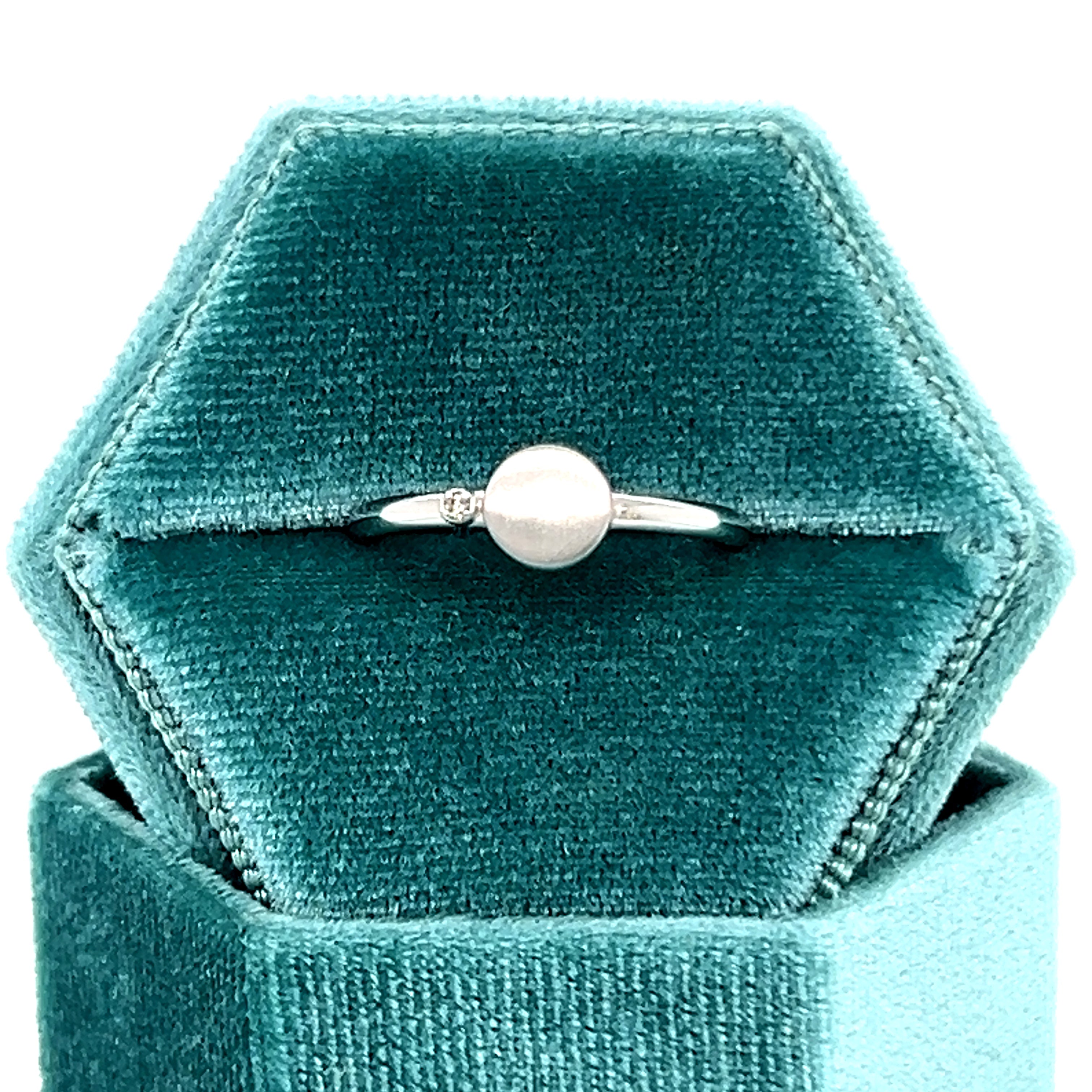 10K White Gold ,01 CT Diamond Round Signet Ring