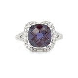 14K White Gold 3.50CT Cushion Cut Created Alexandrite and 0.309 Carat Total Weight (54) Diamond Ring