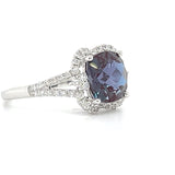 14K White Gold 3.50CT Cushion Cut Created Alexandrite and 0.309 Carat Total Weight (54) Diamond Ring