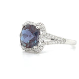 14K White Gold 3.50CT Cushion Cut Created Alexandrite and 0.309 Carat Total Weight (54) Diamond Ring