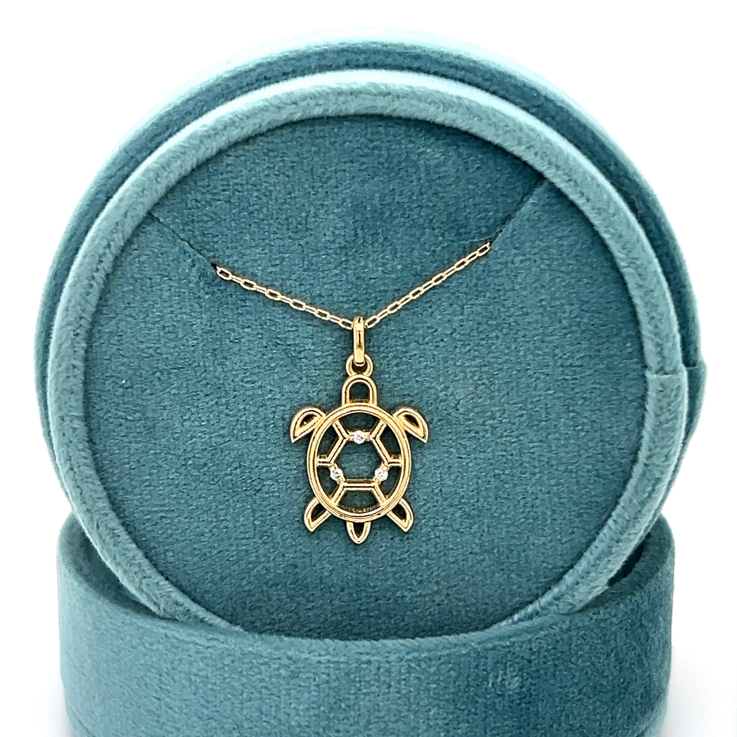 14K Yellow Gold .02 Carat Total Weight Diamond Sea Turtle Pendant