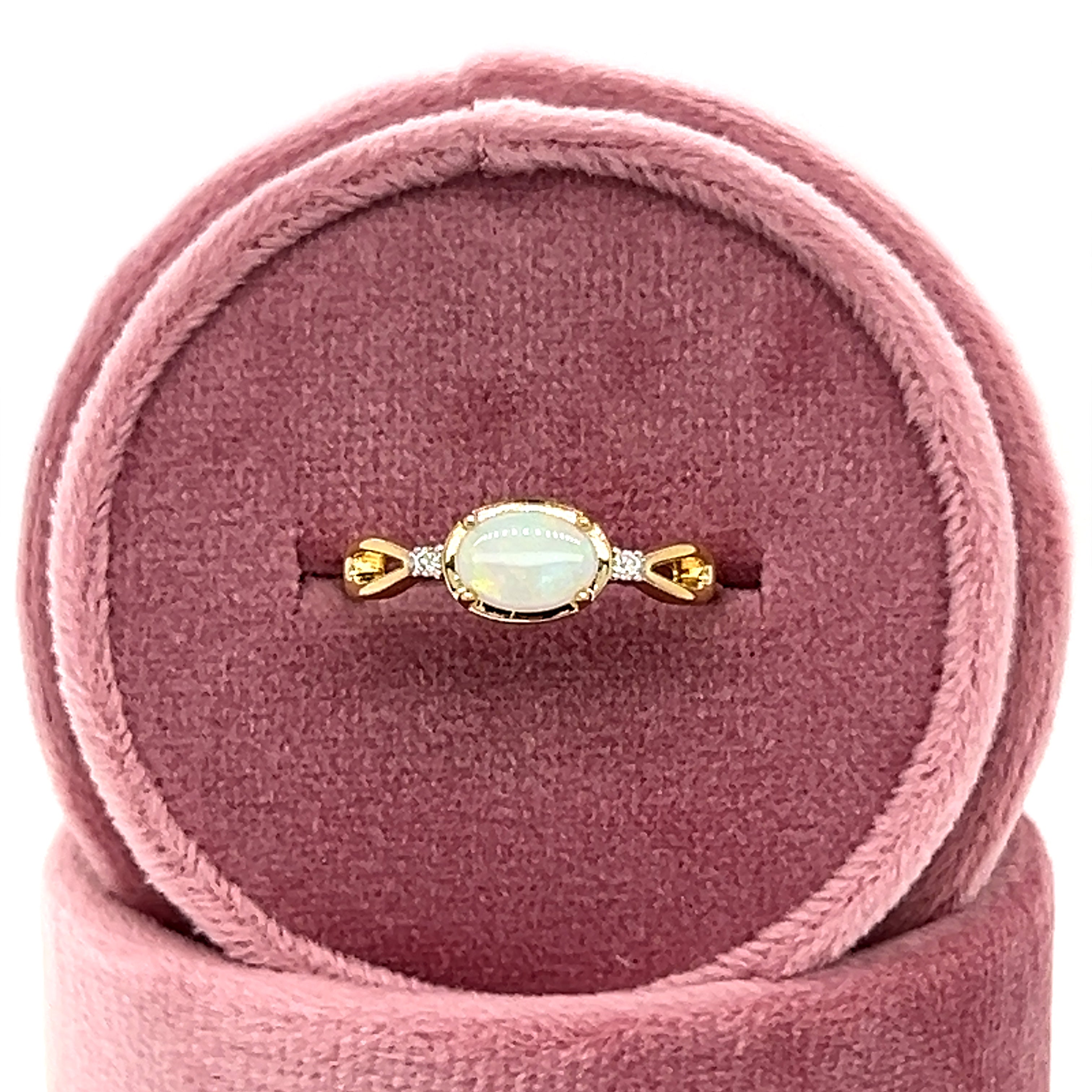 10K Yellow Gold Oval Opal and .3 Carat Total Weight Diamond Ring