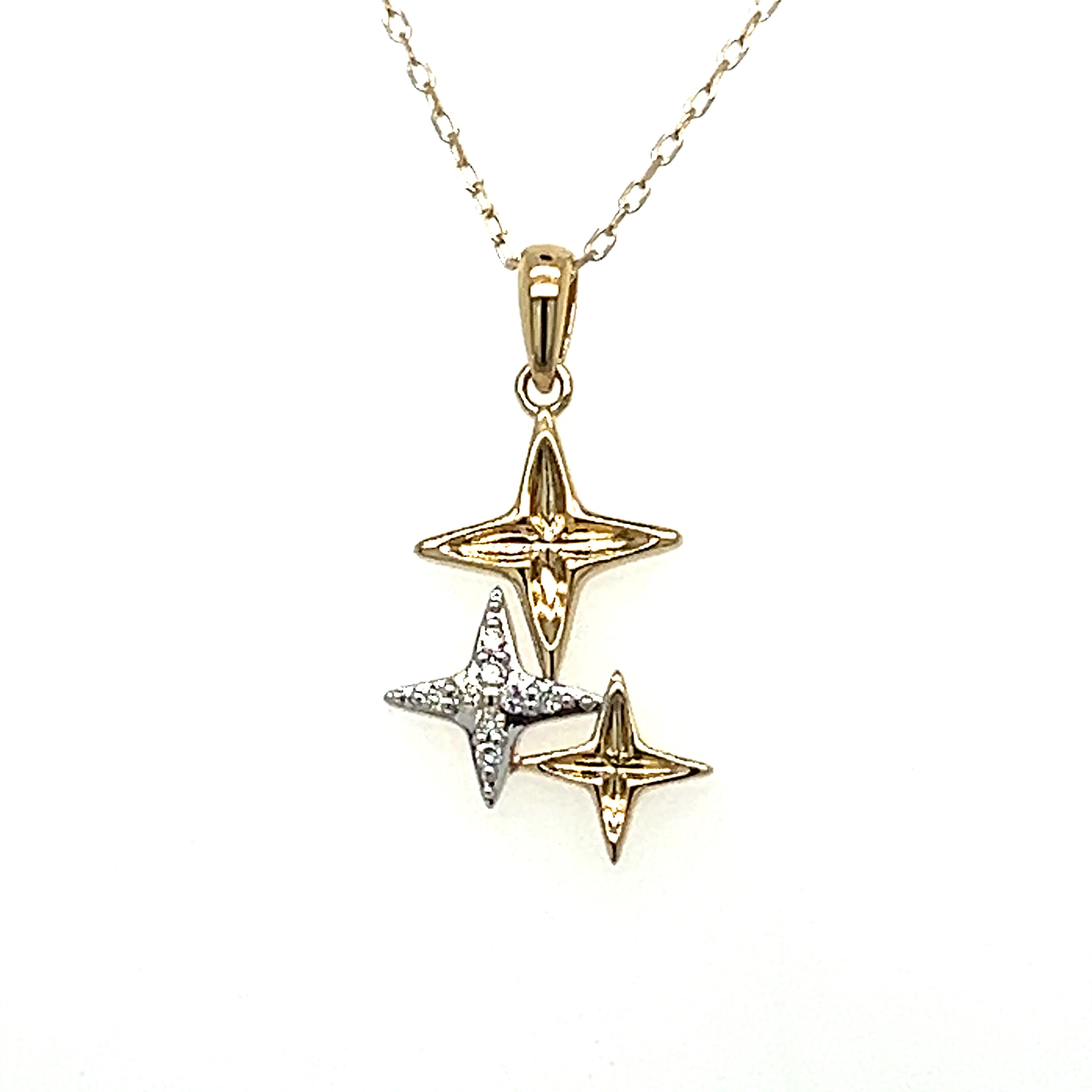 10K Yellow Gold 0.06 Carat Total Weight Diamond Tri-Star Pendant