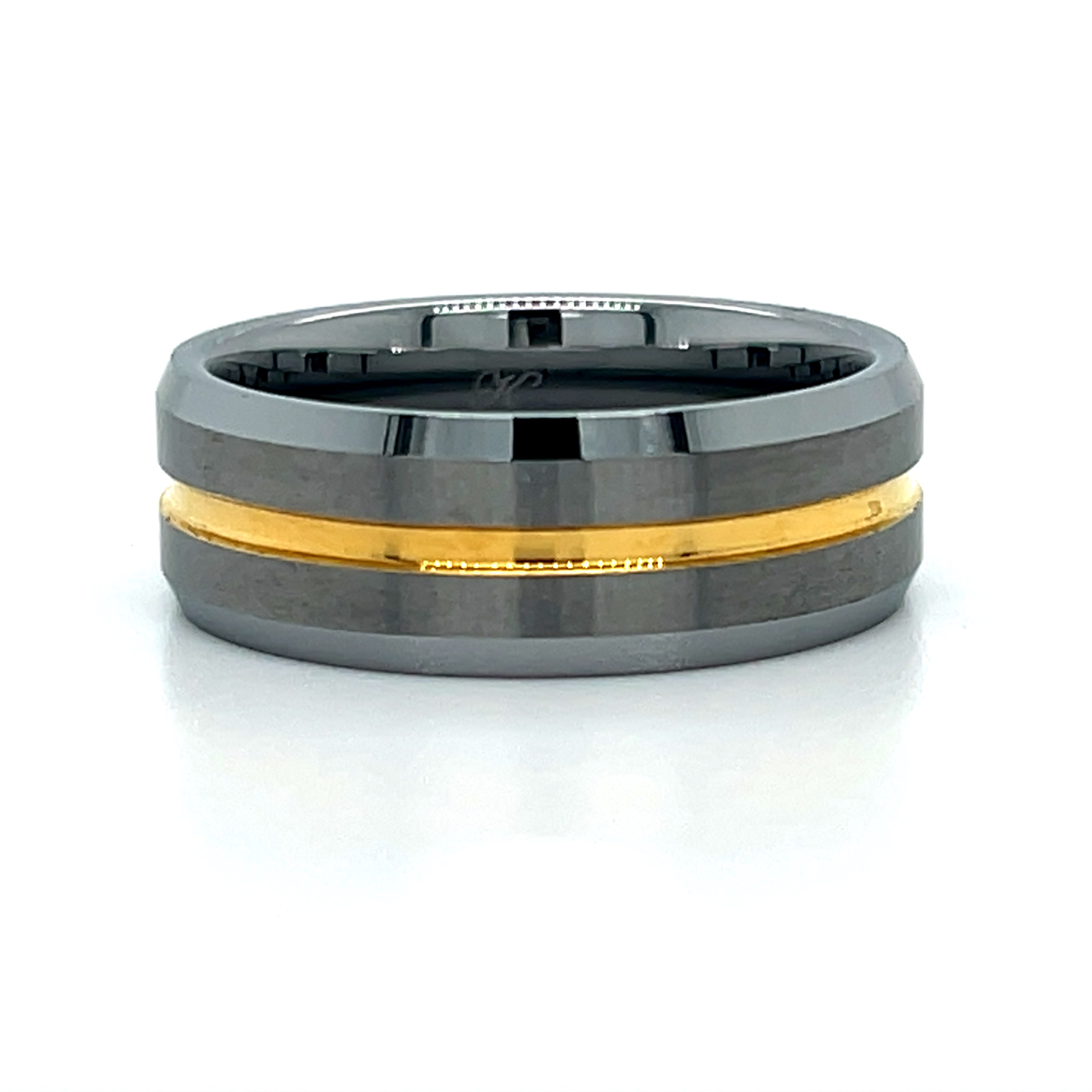 Men's 8mm Tungsten Wedding Band with Gold Plated Center Groove Size 10.5