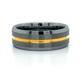 Men's 8mm Tungsten Wedding Band with Gold Plated Center Groove Size 10.5