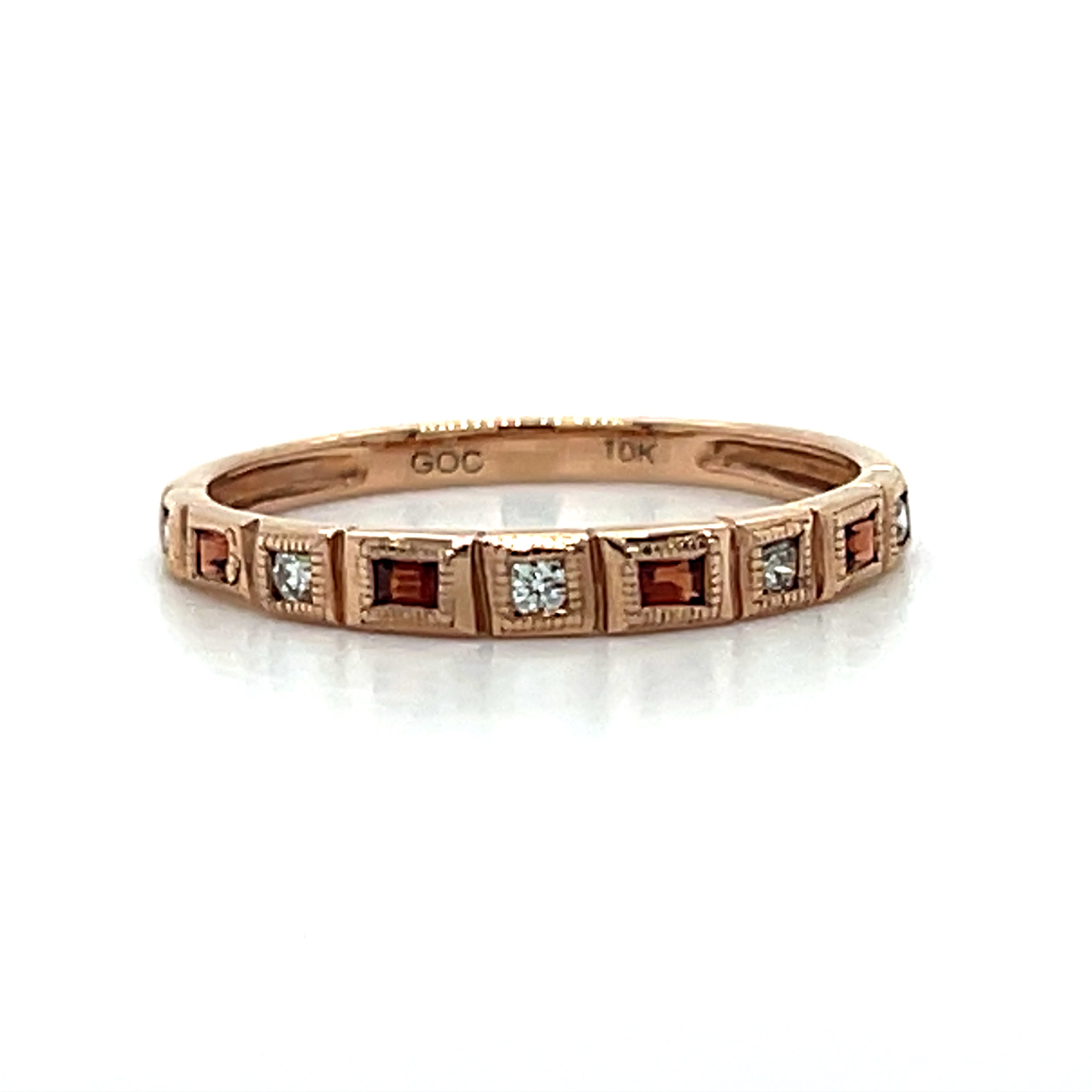 10K Rose Gold Garnet and Diamond Wedding/Anniversary/Stackable Band Ring