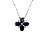 14K White Gold .98 Total Gem Weight (4) Sapphire and .11 Carat Total Weight (4) Diamond Pendant