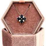 14K White Gold .98 Total Gem Weight (4) Sapphire and .11 Carat Total Weight (4) Diamond Pendant
