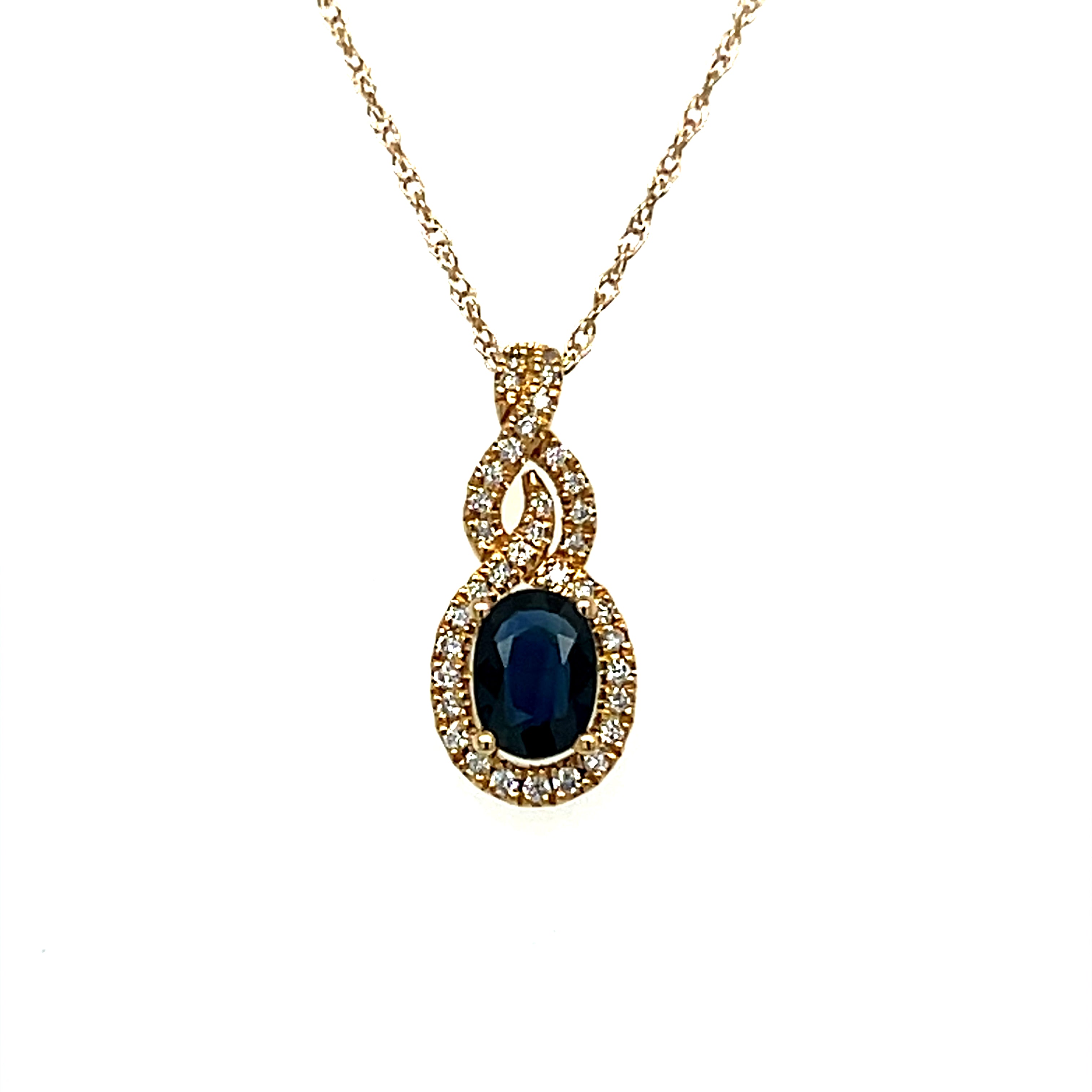 14K Yellow Gold 0.92CT Sapphire and  0.20 Carat Total Weight (36) Round Diamond Pendant