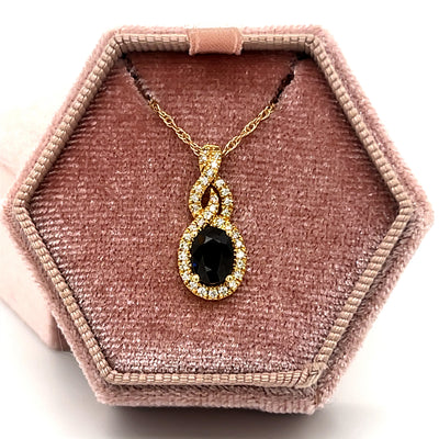 14K Yellow Gold 0.92CT Sapphire and  0.20 Carat Total Weight (36) Round Diamond Pendant