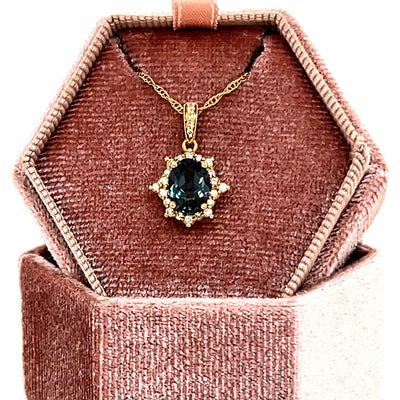 14K Yellow Gold 1.62CT Created Alexandrite and 0.16 (24) Carat Total Weight Diamond Pendant Necklace