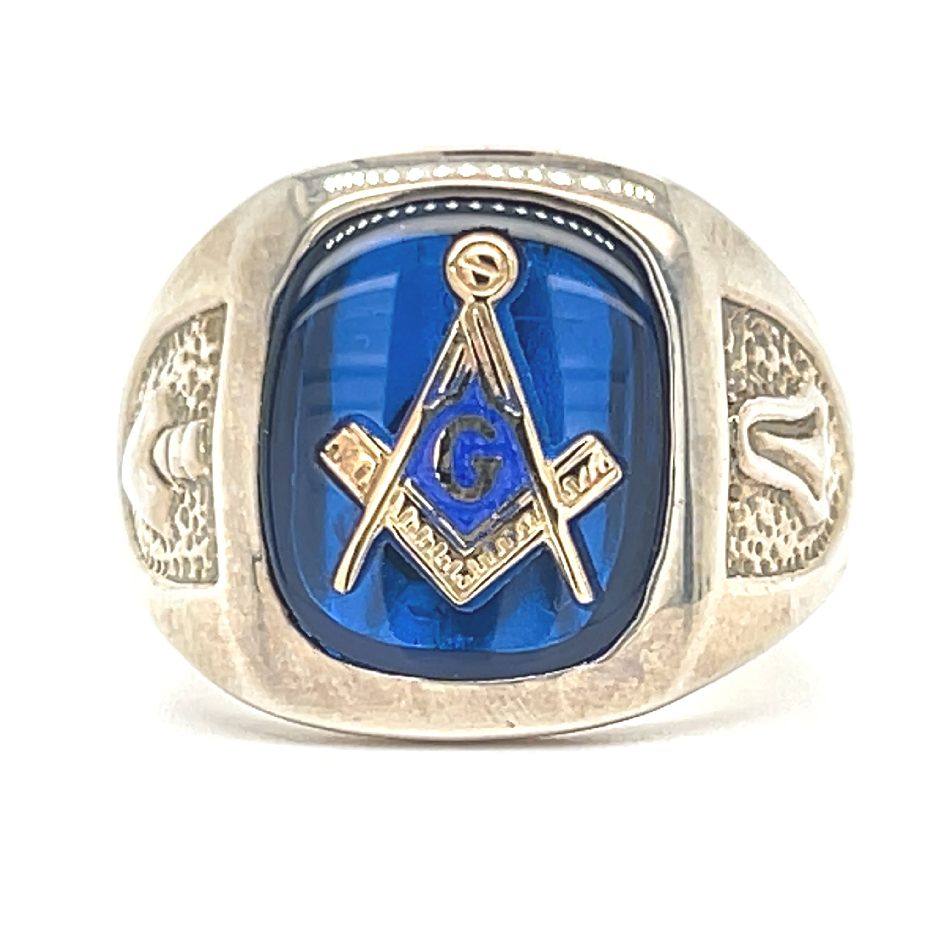Sterling Silver Blue Stone Masonic Ring