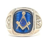 Sterling Silver Blue Stone Masonic Ring