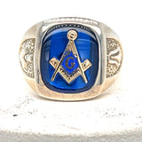 Sterling Silver Blue Stone Masonic Ring