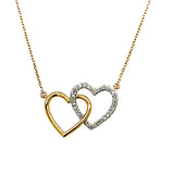 10K Yellow Gold 1/10 Carat Total Weight Diamond Double Heart Necklace