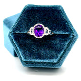 10K White Gold 9x7mm Oval Amethyst and 32 Diamond Ring