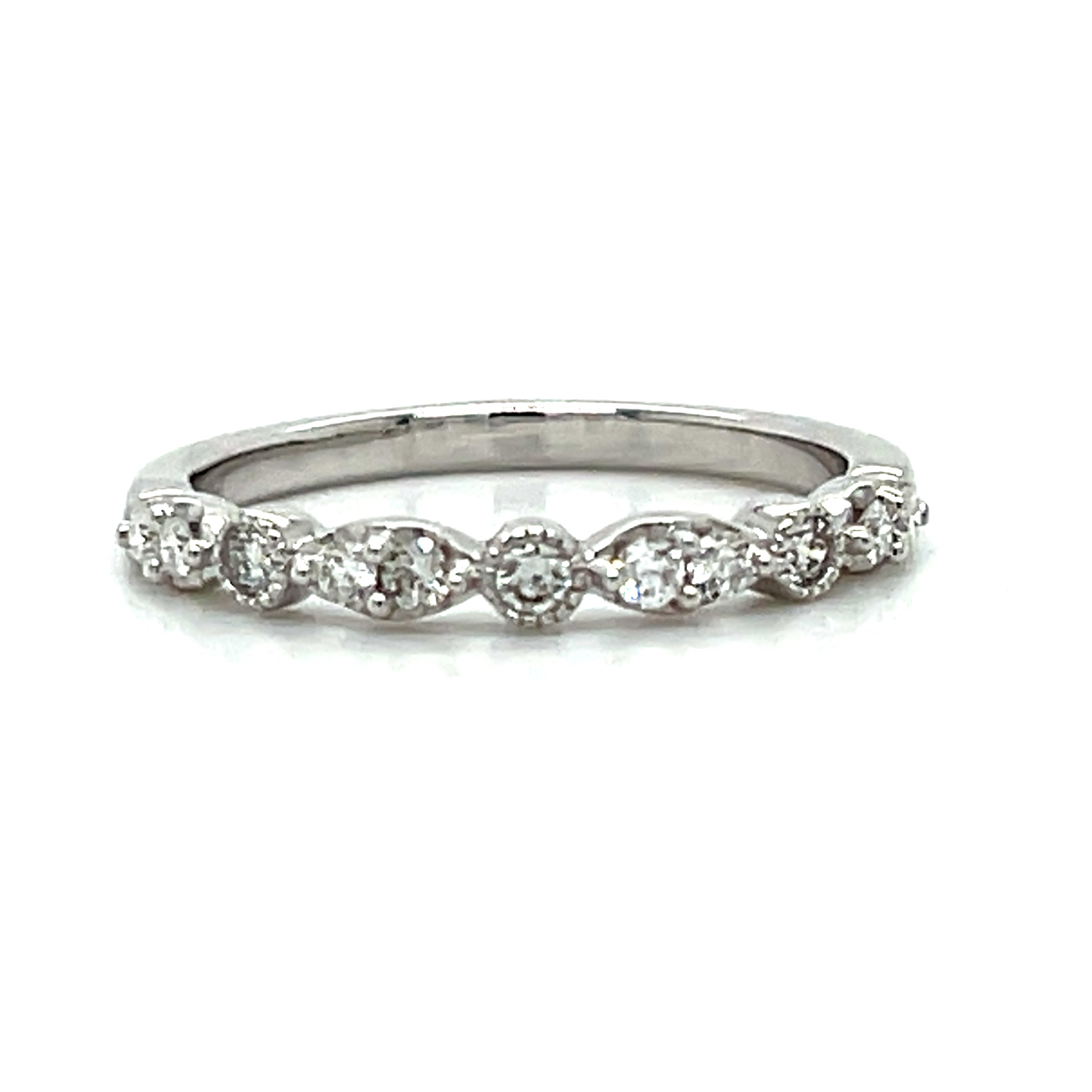 14K White Gold 1/4 Carat Total Weight (11) Diamond Wedding Anniversary Stackable Band Ring