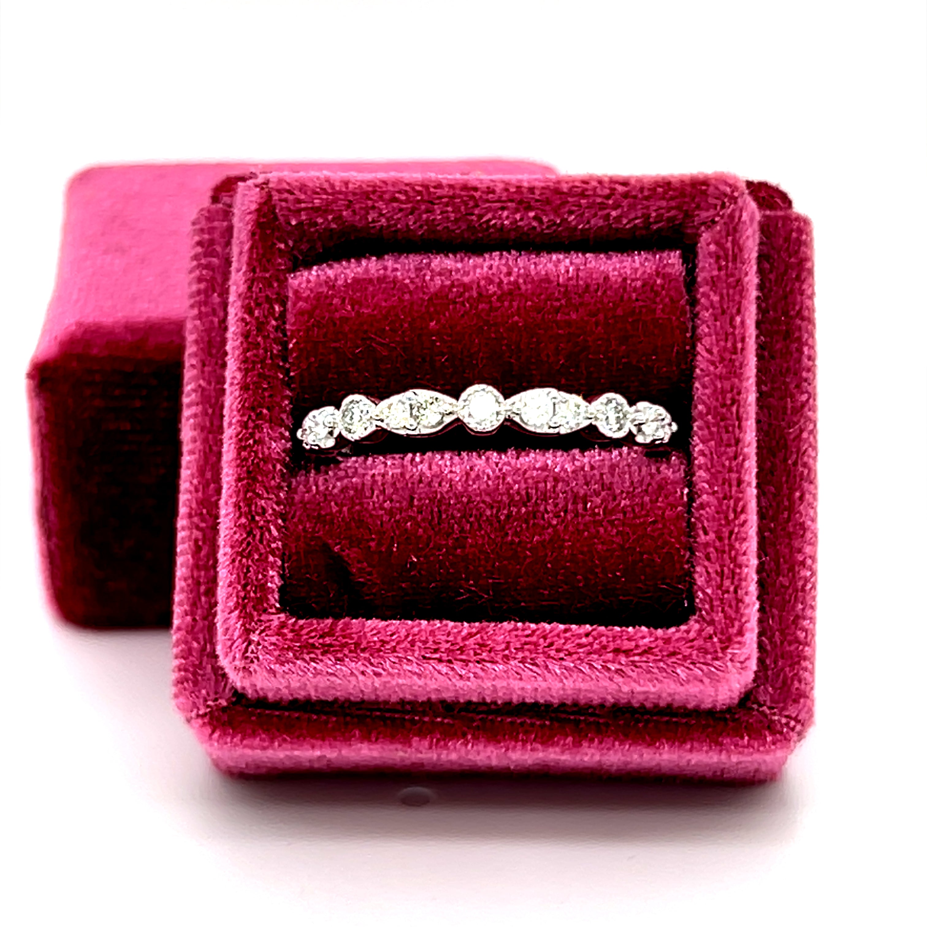 14K White Gold 1/4 Carat Total Weight (11) Diamond Wedding Anniversary Stackable Band Ring