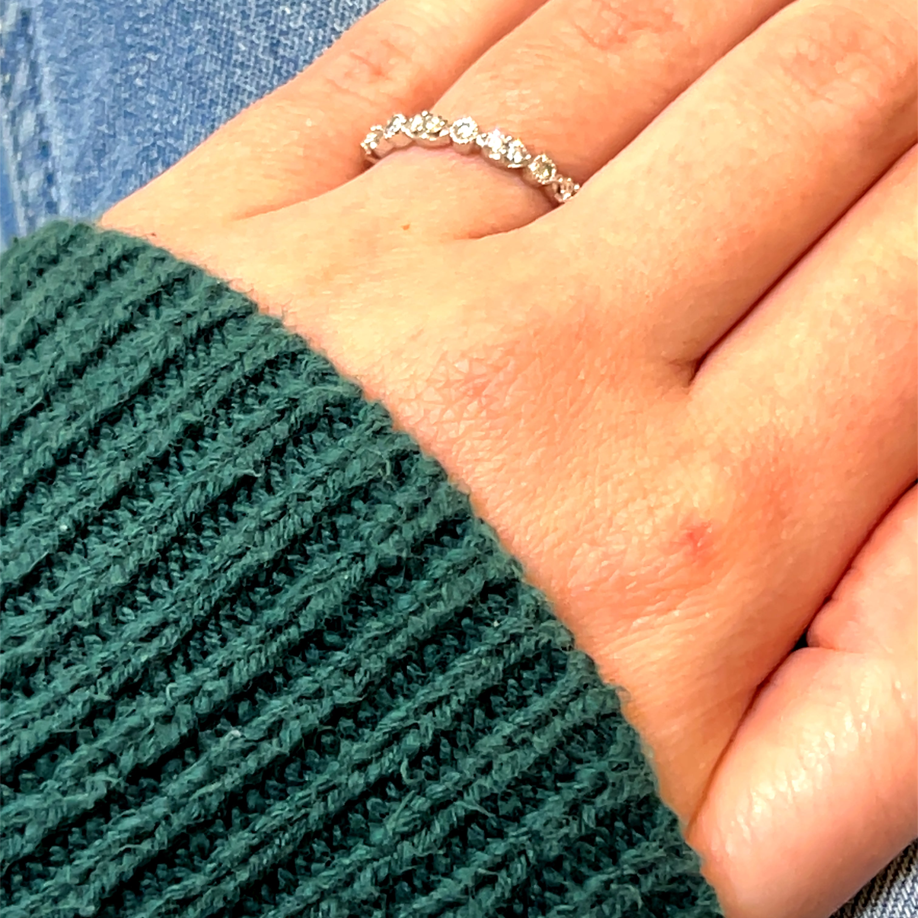 14K White Gold 1/4 Carat Total Weight (11) Diamond Wedding Anniversary Stackable Band Ring