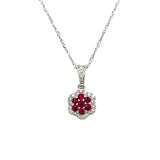 14K White Gold 1/5CT Ruby and 1/8 Carat Total Weight (21Brilliant) Diamond Pendant