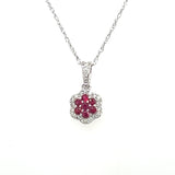 14K White Gold 1/5CT Ruby and 1/8 Carat Total Weight (21Brilliant) Diamond Pendant