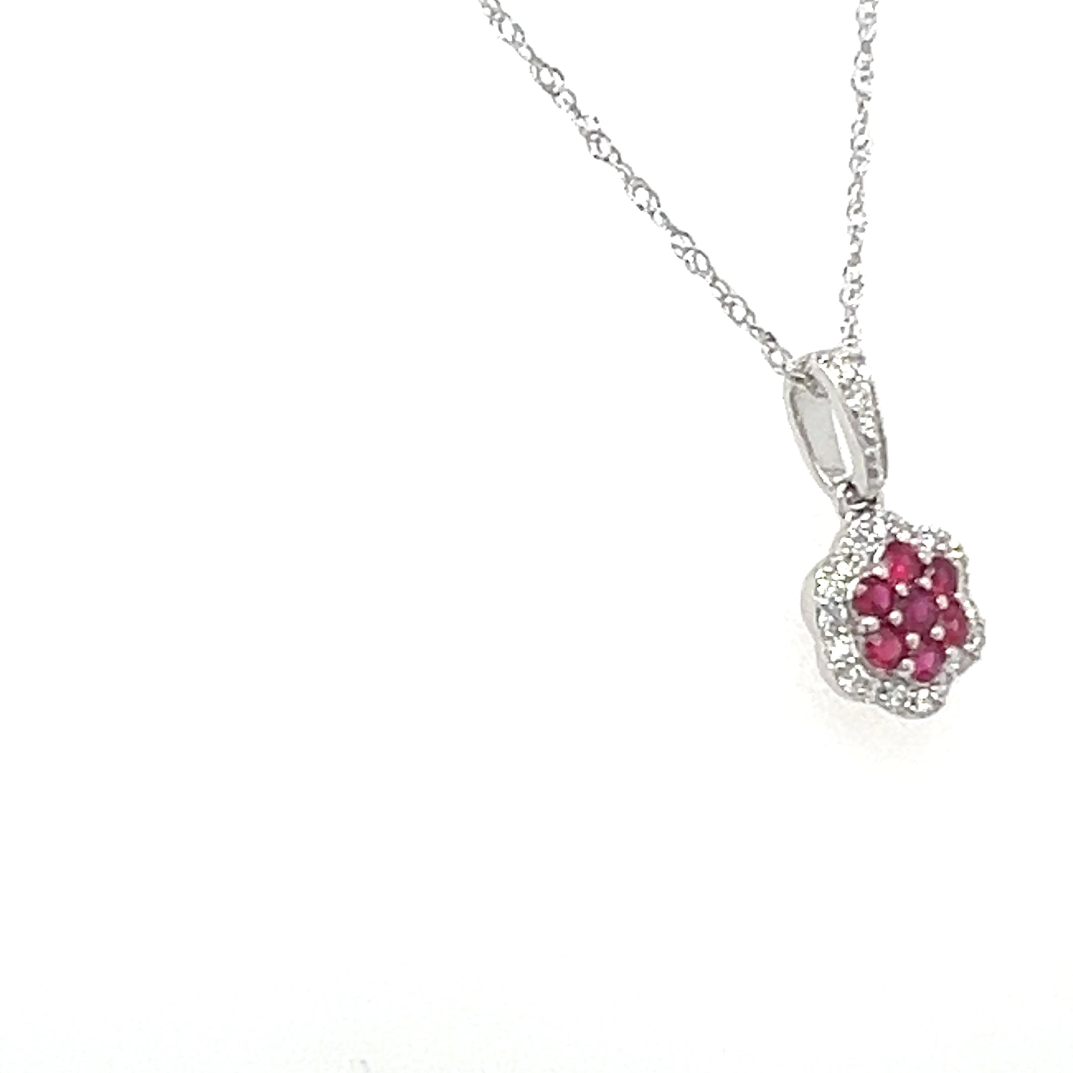 14K White Gold 1/5CT Ruby and 1/8 Carat Total Weight (21Brilliant) Diamond Pendant