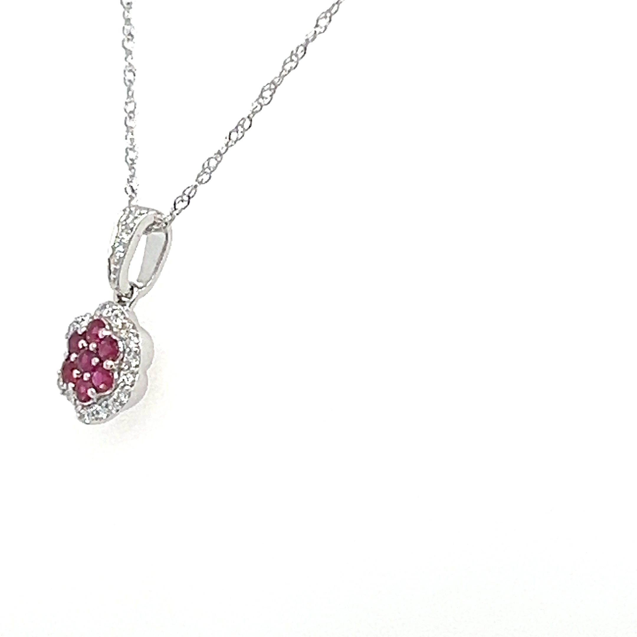 14K White Gold 1/5CT Ruby and 1/8 Carat Total Weight (21Brilliant) Diamond Pendant