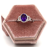 10K White Gold 9x7mm Oval Amethyst and 32 Diamond Ring
