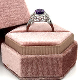 10K White Gold 9x7mm Oval Amethyst and 32 Diamond Ring