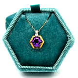 14K White and Yellow Gold Amethyst and Diamond Hexagon Pendant