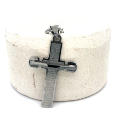 Stainless Steel Cross Necklace with The Lord's Prayer in Spanish